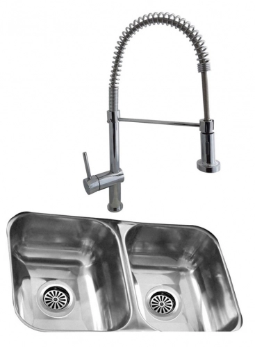 Bacha cocina doble Johnson CC28B + Monocomando Cuina Peirano