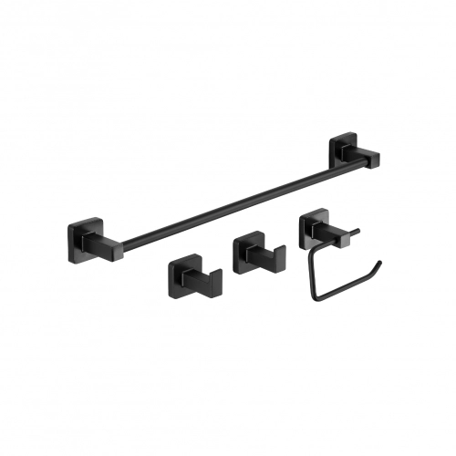 Set Accesorios Baño Piazza Cube Negro Set 4 Piezas