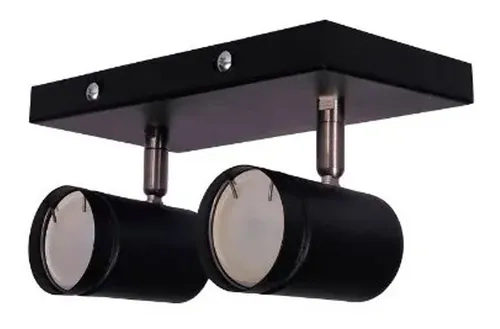 Aplique Riel Base Techo 2 Luces Spot Cilindro Dicro Led Gu10 Negro