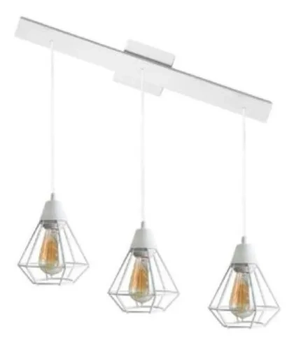 Lampara Colgante 3 Luces Mini Jaula Diamante E27 Apto Led Blanco