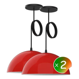 Lampara Colgante Semi Esfera 30 Cm Techo 1 Luz Bulbo E27 Rojo X2