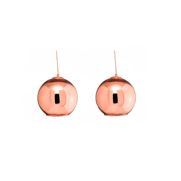 COLGANTE GLOBO S 2 LUCES 15CM BASE LINEAL 50X10CM E27 COBRE