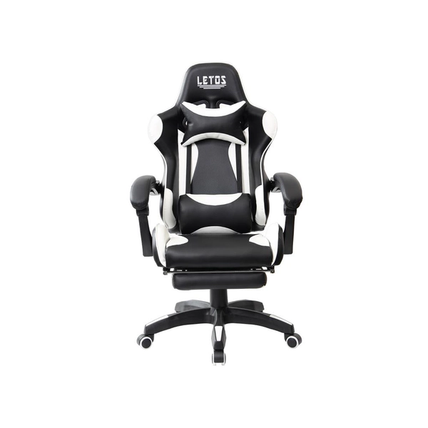 SILLA GAMER LETOS LE-40B CON APOYA PIE NEGRA Y BLANCO