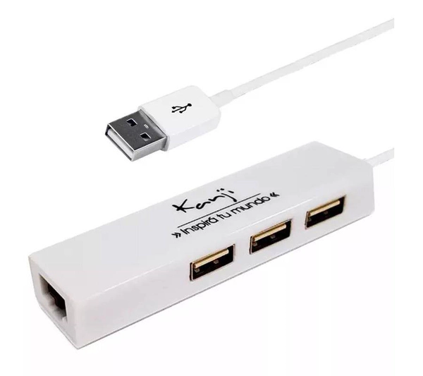 HUB USB 2.0 KANJI KJHUBLAN 3 PUERTOS Y ETHERNET