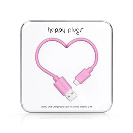 CABLE HAPPY PLUGS USB A MICROUSB 2MTS ANDROID PINK
