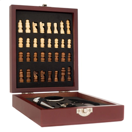 Caja de Set de vino y juego de ajedrez 14.5x17.5 cm Madera y Metal