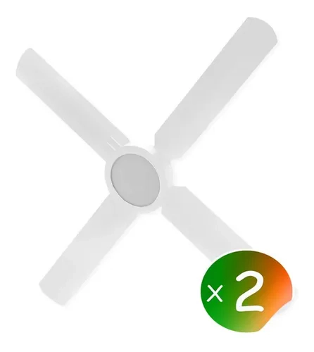 Pack 2 Ventilador Techo Luz Fría Led Panel 18W Blanco 4 Paletas