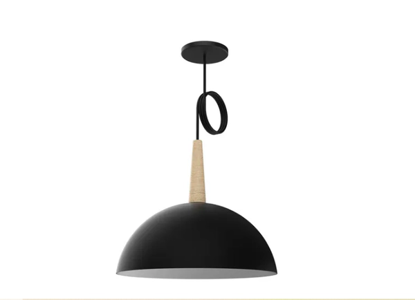 Lampara Colgante Deco Bell03 Media Esfera Negro Con Madera E27