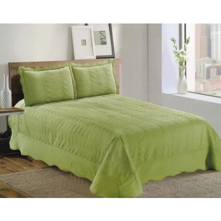 Cubrecama 2 1/2 Pza Amarelo Quilt Liso Verde Malva + 2 Fundas
