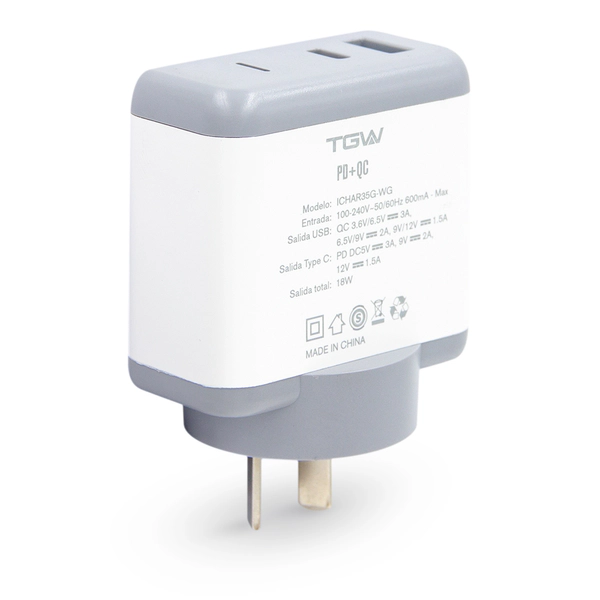 Cargador Doble Usb TGW Ichar35G Blanco De Pared