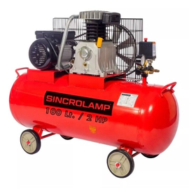 COMPRESOR DE AIRE SINCROLAMP - ROJO 100L 2 HP 220V POLEA Y CORREA (N28-100C-2M)