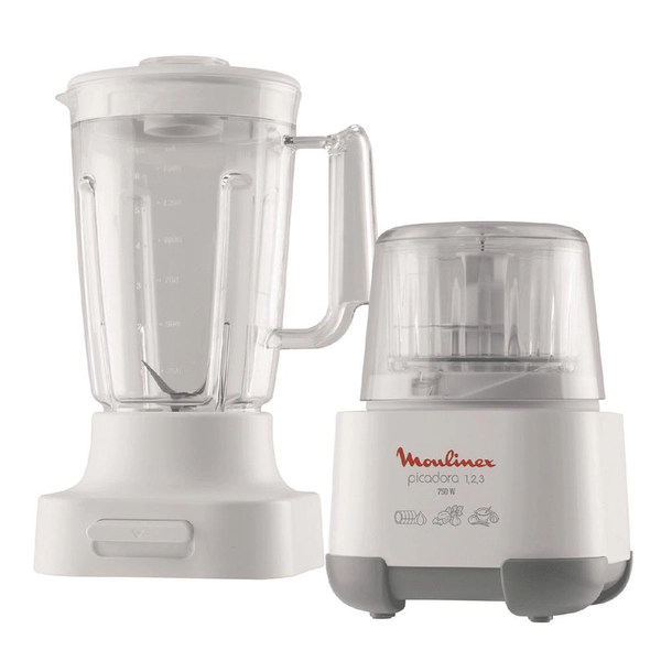LICUADORA DE VASO MOULINEX AD6021AR 1L 750W + PICADORA DE CARNE 123 300GR BLANC