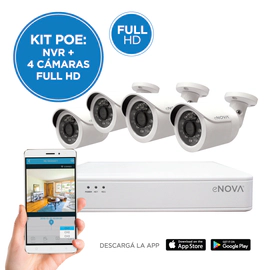 Combo camara seguridad eNova POE NVR 4CH + 4 CAM 1080p