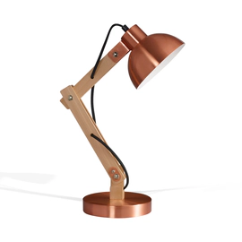 Lampara Velador Escritorio Flexible Madera Arlon Cobre