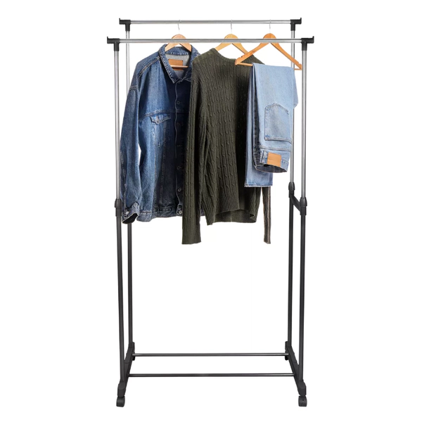 Perchero Shoppy Doble Barral Para Perchas Movil Con Estante Resiste 15 Kg Desar
