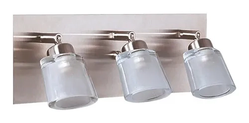 Aplique Pared 3 Luces Baño Inoxidable Vidrio Platil Con Led Cálida