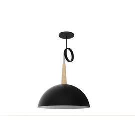 Lampara Colgante Deco Bell03 Media Esfera Negro Con Madera E27