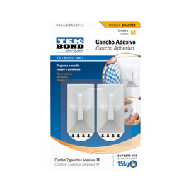 GANCHO ADHESIVO MEDIANO CUARZO BLANCO X2 UNIDADES EN BLISTER TEK BOND