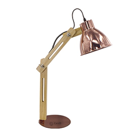 Lampara Escritorio Doble Brazo Serena E27 Madera 220V Cobre