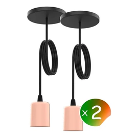 Lampara Colgante 1 Luz Bulbo Led E27 Techo Rosa X2