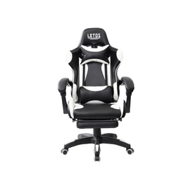 SILLA GAMER LETOS LE-40B CON APOYA PIE NEGRA Y BLANCO