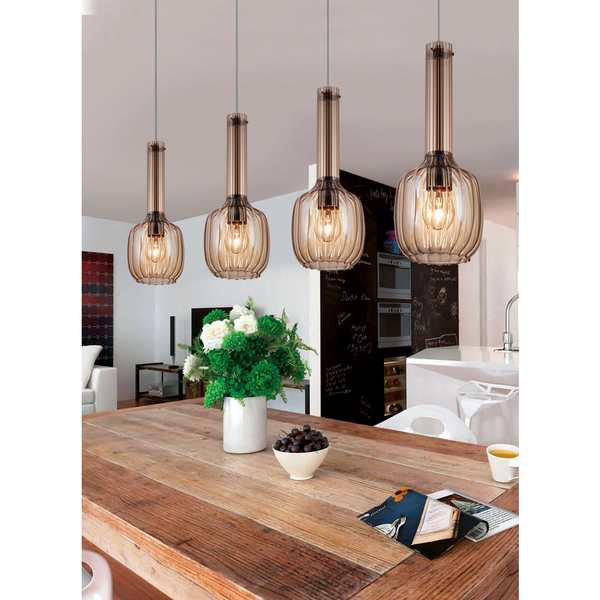 Lampara Colgante Namur 4 Luces Tulipa Ámbar Led