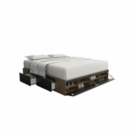 Box De Cama Cajonera Zapatero 6444 King Base Sommier 180 Nogal con Negro