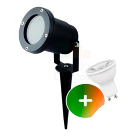 Aplique Exterior Estaca Jabalina Dicroica Negro Con Spot Led 7W Cálido