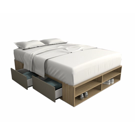 Box De Cama Cajonera Zapatero 6442 2 Plazas Base Sommier 140 Olmo con Gris