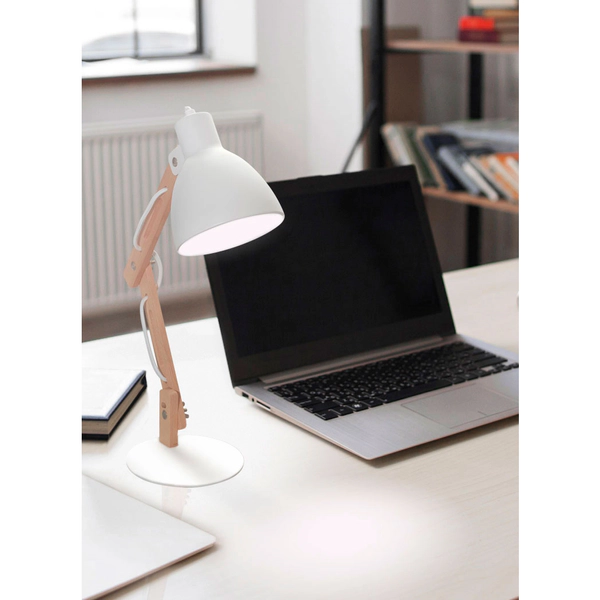 Velador Con Brazo De Madera Genk 61Cm 220V Blanco