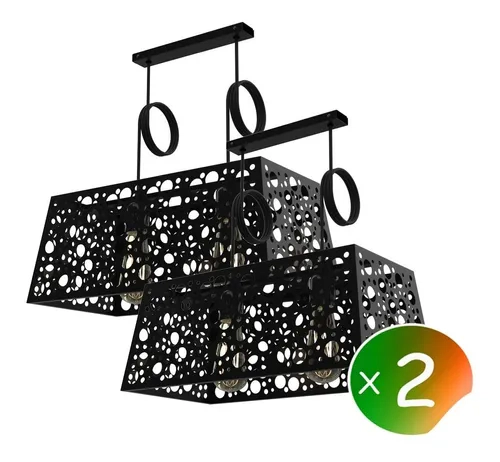 Pack X 2 Colgante Aluminio Rectangular 2 Luces Hole 2 E27