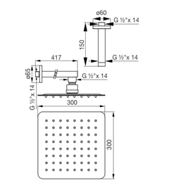 Ducha Cuadrada 300MM Brushed Brass FR126.05.1.0-BB Novum