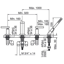 Grifería de hidromasaje FV dominic con duchador 0213R/85L-CR