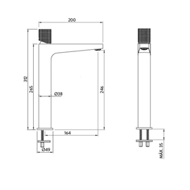 Griferia Peirano lavatorio monoc alto fabric gold 61-200g (b
