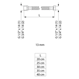 Flexible trenzado FV 25 cm½ complemento tubo macho 0261-D20-13-15