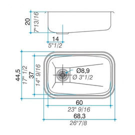 Bacha de cocina Johnson 60x37x20 simple sobremesada E60T