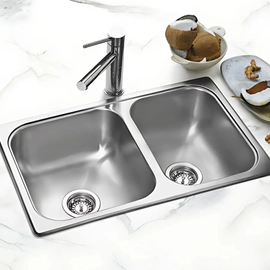 Bacha de cocina Mi Pileta 65x37x18 encastrable esquin doble 305E