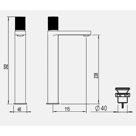 Griferia de lavatorio Monocomando Alto Hidromet Texture cromo 9815NEGR