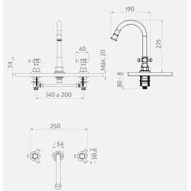 Griferia De Lavatorio 3 Ag Antique Cruz Cromo Andez 500.40