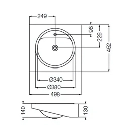 Bacha de lavatorio Ferrum 50x45 con mesada 1 Ag