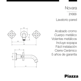 Grifería Lavatorio pared Piazza Novara cr