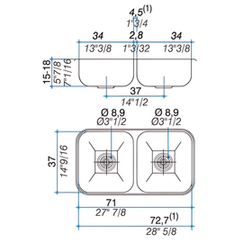 Bacha de cocina Johnson 70x37x18 doble P30C37/18S