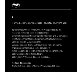 Horno Eléctrico TST Empotrable TST RUPHAY VIII 30-60