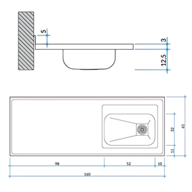 Mesada Johnson 160x61 con bacha simple lado derecho 1AG Z52
