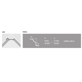 Ángulo interno 10MMx2.5m acero inoxidable 2680