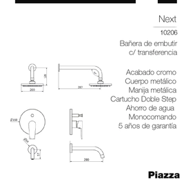 Griferia Ducha Bañera Piazza Next Monocomando Cromo