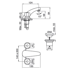 Grifería de lavatorio FV arizona pico largo 207/B1P-CR