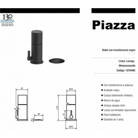Grifería De Bidet Monocomando Piazza Lounge 10704NE