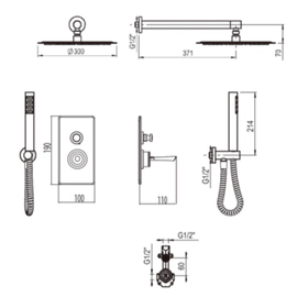 Griferia ducha 2V c/duchador monocomando Hidromet Icon black 11112NEGR