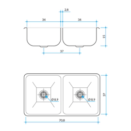 Bachas Cocina Johnson Doble 70x37x15 C/Antirebalse C37